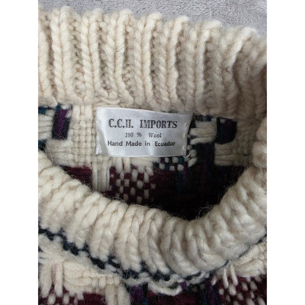 Vintage C.C.H. Imports Sweater Mens M Wool Hand Made Ecuador Houndstooth *Read - Picture 2 of 10